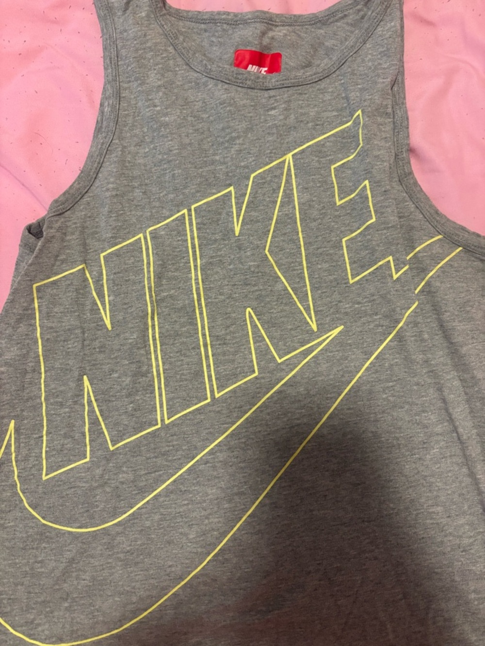 Nike Gray Top with Bright Red Logo Patch
